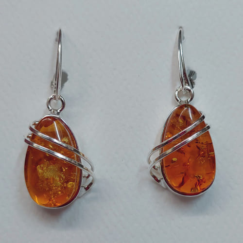 Click to view detail for HWG-068 Earrings Teardrop Amber with Silver Overlay $71